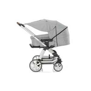 Reer ShineSafe Premium stroller sunshade in gray, attached to a stroller - Stroller Umbrella