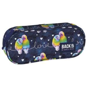 BackUp pencil case with parrots, blue with white hearts, for girls - Pencil Case
