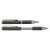 ZEBRA SL-F1 retractable ballpoint pen, metallic gray, blue ink, extended and closed position
