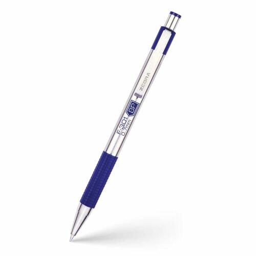 ZEBRA Golyóstoll, 0,24 mm, nyomógombos, rozsdamentes acél, kék tolltest, ZEBRA "F-301", kék