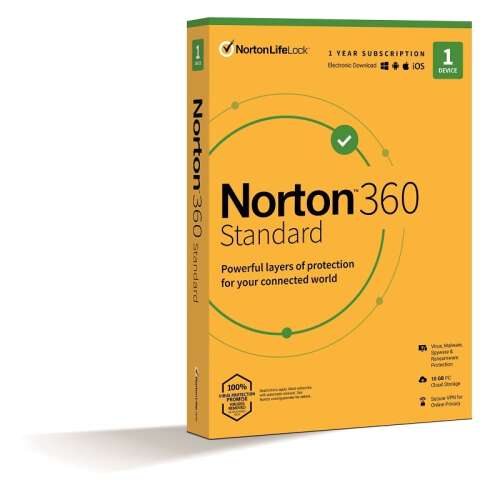 Norton 360 Standard Antivirensoftware für 1 Gerät, 1 Jahr Abonnement