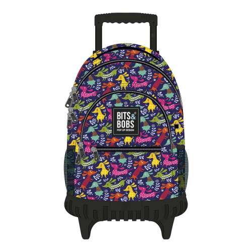 Bits & Bobs Dog Party Trolley Backpack with wheels, colorful design with dogs, school backpack with wheels