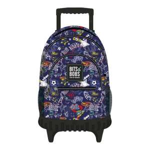 Bits & Bobs Smile Roller backpack with wheels, blue with graffiti print - Backpack
