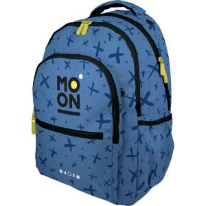 Moon Azul ergonomic backpack for kids, blue with yellow accents and a plus sign pattern - Backpack