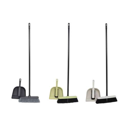York Partvis broom and dustpan set with a long handle, grey, green and white colors