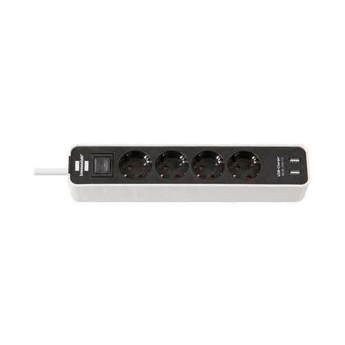 Brennenstuhl Ecolor 4-way power strip with USB, white/black, 1.5m cable