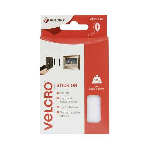 Velcro Stick On öntapadó szalag, fehér, 20mm x 1m, 300g