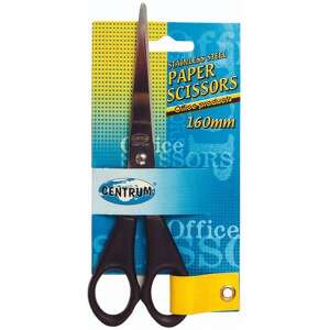 Centrum 160 mm nožnice na papier z nerezovej ocele s čiernymi plastovými rukoväťami - Kancelárske doplnky