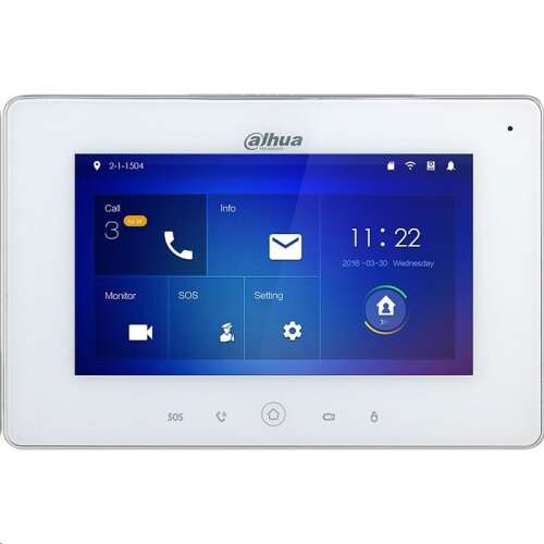 Dahua VTH5221DW-S2 Unitate interioară cu ecran tactil de 7 inci pentru sistem de interfon video, alb