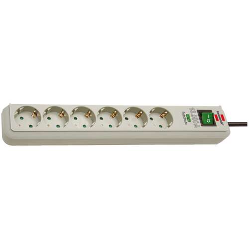 Mains power distribution box, 6 parts, with switch, white-grey, Brennenstuhl 1159700015 108335964