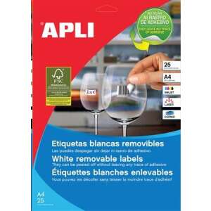 APLI A4-es lap 25 db fehér eltávolítható címkével, ragasztómaradvány nélkül, tintasugaras, lézer és fénymásoló nyomtatókhoz alkalmas - APLI