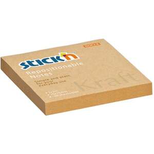 Stick'N KraftNotes 76x76mm 100 sheet repositionable sticky notes, brown kraft paper - Notepad