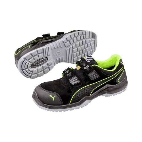 Fekete és zöld PUMA Neodyme Green Low S1P ESD biztonsági cipő tépőzárral