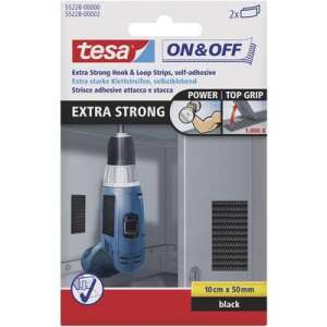 Tesa On & Off Extra Strong banda adeziva velcro, 100mm x 50mm negru, ambalajul produsului - Benzi adezive