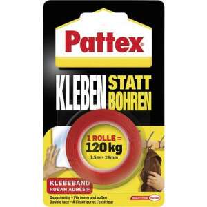 Taśma klejąca dwustronna Pattex, 1,5m x 19mm, biała, mocne klejenie, do użytku wewnątrz i na zewnątrz - Taśma klejąca