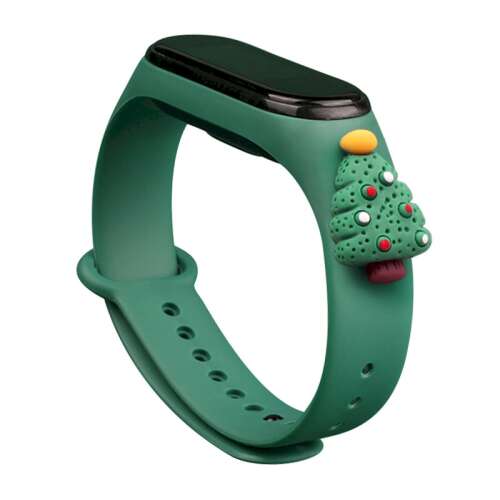 Zöld szilikon szíj karácsonyfa mintával Xiaomi Mi Band 5 / 6 okosórához - Okos eszköz