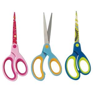 Foarfece școlare Herlitz Design 17cm pentru dreptaci, ascuțite, set de 3, roz, albastru, verde - Foarfece