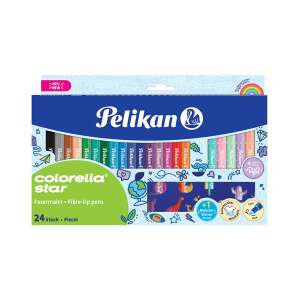Pelikan Colorella Star 24 darabos filctoll készlet, 18 élénk és 6 pasztell színnel, vízbázisú festékkel, a legtöbb textilből kimosható, biztonsági kupakkal - Filctoll