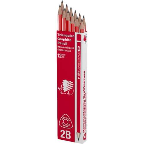 Creioane grafite triunghiulare Suni, duritate 2B, pachet de 12
