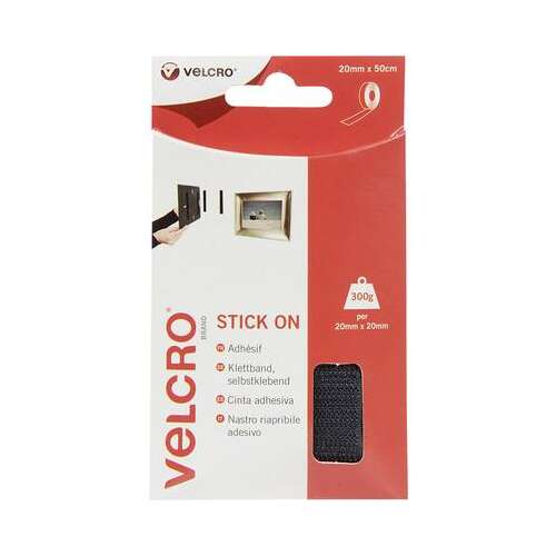 Velcro öntapadó szalag, 20mm x 50cm, fekete, képek, keretek és egyéb könnyű tárgyak felakasztásához