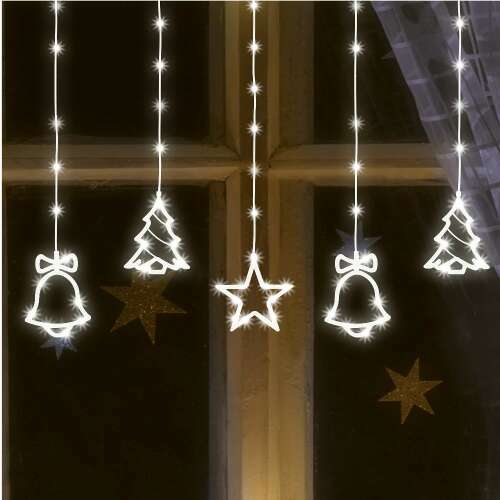 LED curtain lights with bells, stars and Christmas trees, white, 10 figures