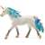 Schleich Narvál mén figura, egy fehér egyszarvú kék és lila csillogó sörénnyel és farokkal, fehér háttér előtt állva