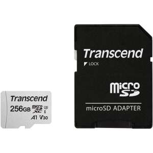 Transcend 256GB 300S microSDXC UHS-I memóriakártya adapterrel, Class 10, U3, V30, A1, olvasási sebesség akár 95MB/s - Transcend