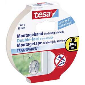 Tesa® Powerbond Transparent doppelseitiges Montageband, 5m x 19mm, für sichere und schnelle Befestigung auf transparenten Oberflächen - Bürobedarf