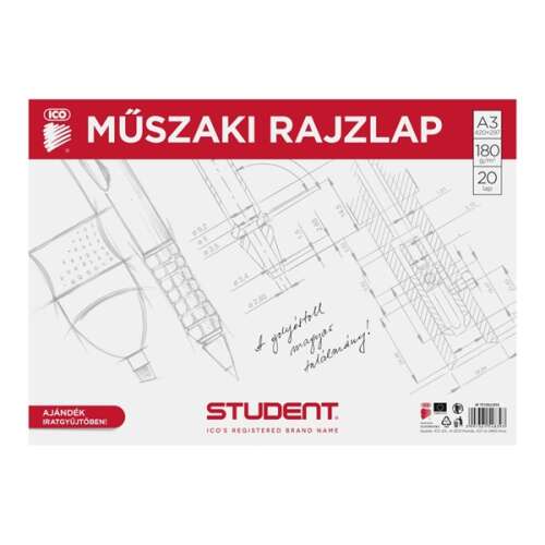 ICO Student A3 technický kresliaci papier, 20 listov, 180g/m2