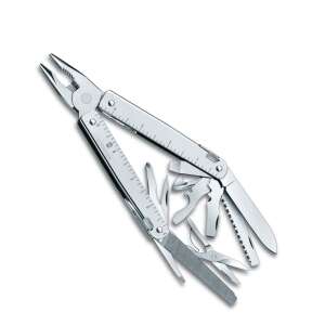 Victorinox SwissTool III multifunkciós szerszám 27 funkcióval, beleértve a fogót, fűrészt, csavarhúzót, kést és még sok mást, nyitott és kibontott állapotban - Victorinox