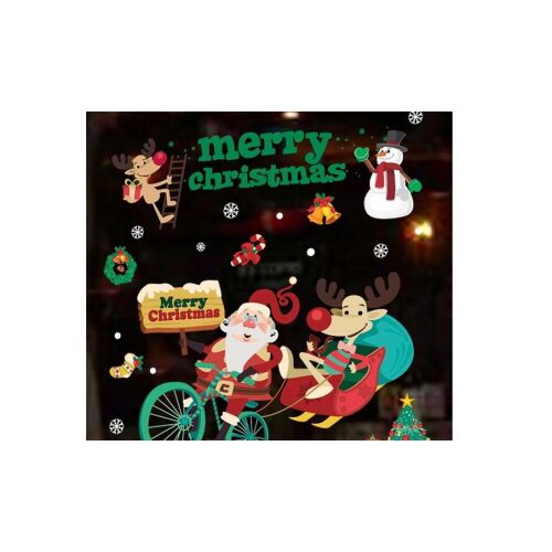 Vianočná nálepka na okno Iris Mikulás s Mikulášom, sobom, snehuliakom a vianočným stromčekom