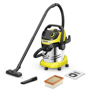 Kärcher WD 5 S V-25/5/22 wet and dry vacuum cleaner, yellow, stainless steel tank, 25 liters, 5 meter cable, 2.2 meter hose, floor nozzle, flat pleated filter, fleece dust bag - Karcher Commercial vacuum