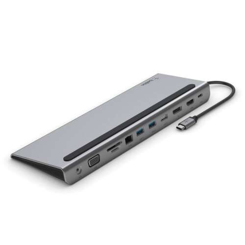Belkin Connect 11-în-1 Dock USB-C multiport, argintiu, vedere înclinată