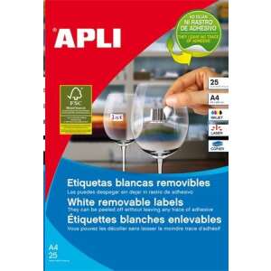 APLI eltávolítható fehér címkék, 25 lap, A4 méret, tintasugaras, lézer és másológépekhez, nem hagynak ragasztómaradványt - APLI