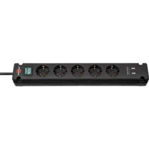 Brennenstuhl 5-way power strip with 2 USB ports, black - Brennenstuhl Power Strip