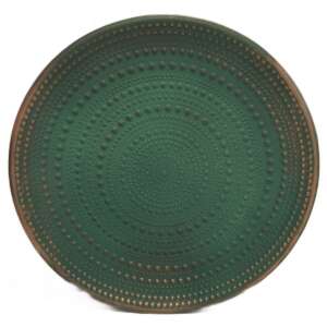 Kör alakú, mohazöld fa tálca domborított pontokkal, 40cm átmérő - Tál