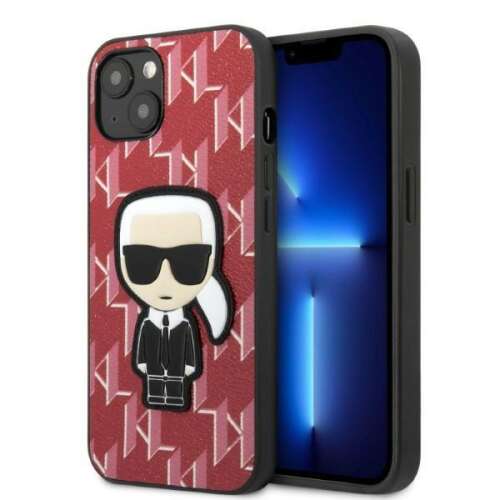 Karl Lagerfeld iPhone 13 mini red case with Karl Lagerfeld monogram and 3D patch
