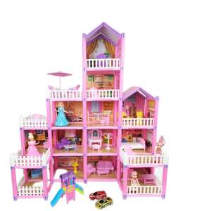 Pepita 5-piętrowy plastikowy dom dla lalek XXL z akcesoriami 75 cm 274 elementy #różowy