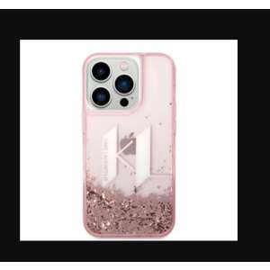 Karl Lagerfeld iPhone 14 Pro Rózsaszín Csillámos Tok Logóval - Karl Lagerfeld Telefontok