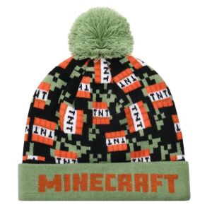 Czapka z wzorem bloków TNT Minecraft z pomponem - Minecraft