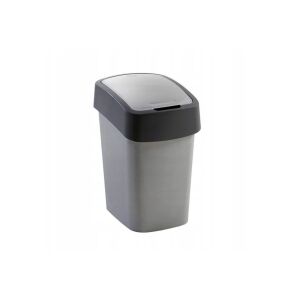 Curver Pacific Flip Bin 10L, srebrny i grafitowy kosz na śmieci z tworzywa sztucznego z klapką - Śmieci