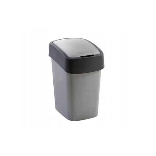 Curver Pacific Flip Bin 10L, silberner und graphitfarbener Kunststoff-Mülleimer mit Schwingdeckel
