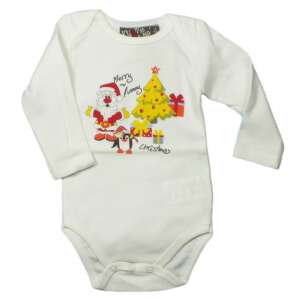 Fehér karácsonyi baba body Mikulás, pingvin, karácsonyfa és ajándékok mintával - Knot So Bad