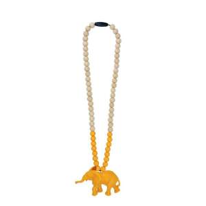 Comansi Little Wild elephant necklace with wooden beads, yellow elephant pendant - Fashion & Clothing