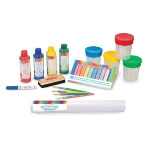 Melissa & Doug festőállvány kiegészítő szett festékekkel, ecsetekkel, krétával, papírtekerccsel és vízpoharakkal - Melissa & Doug