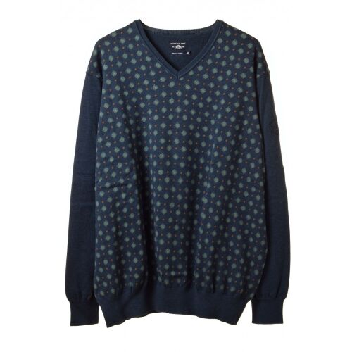 State of Art kék mintás V-nyakú férfi pulóver