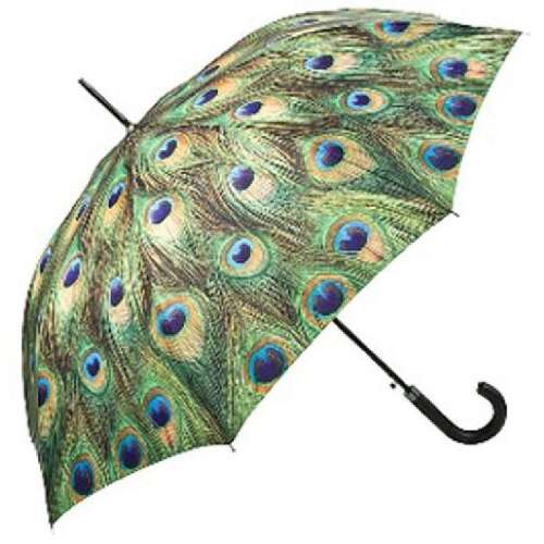 Páva - UV szűrős - automata hosszúnyelű esernyő / napernyő - von Lilienfeld, páva mintás esernyő automata nyitással, UV védelemmel