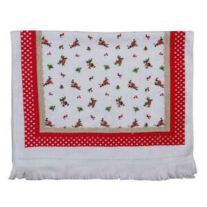 Clayre-Eef konyhai kéztörlő, 40x66cm, pamut, apró rózsás, fehér piros és rózsaszín szegéllyel - Clayre & Eef