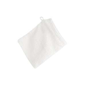 Krémszínű frottír mosdókesztyű akasztóval, ideális a kíméletes hámlasztáshoz és tisztításhoz - Baba Fürdetés & Ápolás