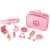 Hape wooden beauty set for kids, includes headband, perfume bottle, lipstick, hair ties, comb, mirror, and makeup case